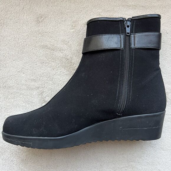 Stuart Weitzman Black  Suede Bootie Platform Wedge Women 7.5 M Buckle Zip - Picture 4 of 16